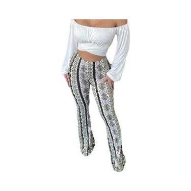 Imagem de Calças Flare Femininas De Alta Elasticidade Com Estampa, Estilo De Rua