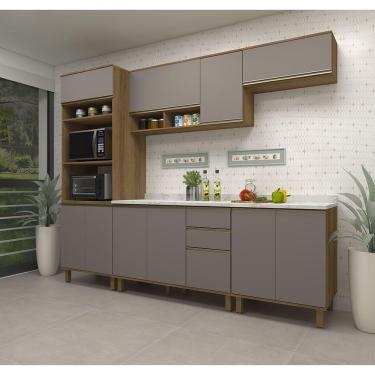 Imagem de Cozinha Modulada Compacta 5 Peças Com Tampo E Espaço Para Fo Avelã/fumê