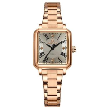 Imagem de Relógio Feminino Mostrador Quadrado Ponto De Luz Em Aço Inoxidavel Impermeavel Cinza