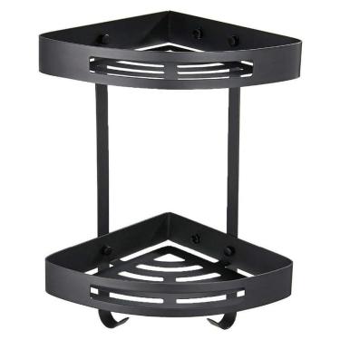 Imagem de Suporte Canto 2 Prateleiras Banheiro Parede Organizador Aluminio Preto