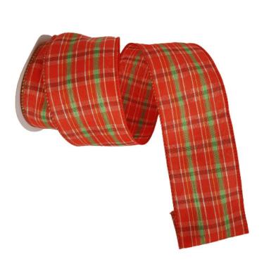 Imagem de Fita Decorativa Natal Aramada Xadrez Vermelha E Verde Comp 9.14m