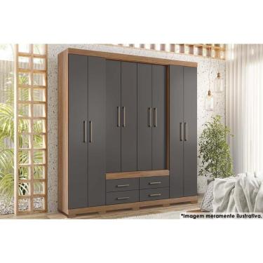 Imagem de Guarda Roupa Casal 8 Portas e 4 Gavetas c/ Pés Nápoles Jatoba/Grafitte - Santos Andirá
