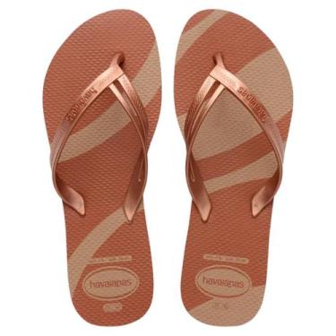 Imagem de Chinelo de Dedo Feminino Tira Fina Havaianas Elegance Print, Rose gold
