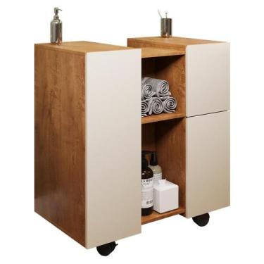 Imagem de Gabinete Armario Banheiro Pia de Coluna Macau com Rodízios - Loja Doce