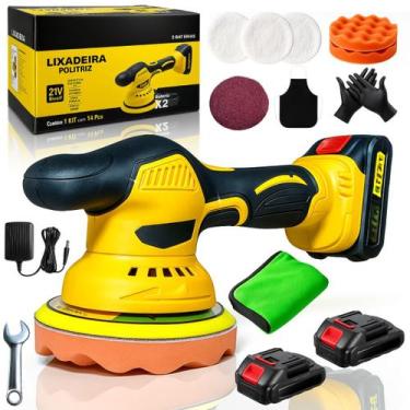 Imagem de Kit Estética Automotiva Politriz Orbital Sem Fio 2 Baterias Amarelo 12