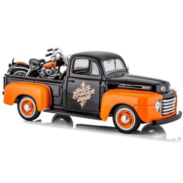 Imagem de Carrinho Miniatura 1958 FORD F-1 Pickup + Moto Harley FLH Duo Glide 1/24