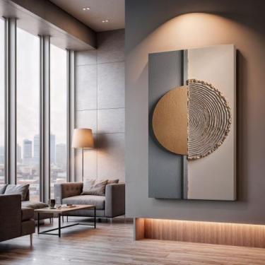 Imagem de Quadros Decorativos Círculo e Matéria 130x90 Moderno Luxo Sala Quarto 