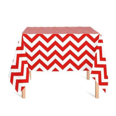 Imagem de Toalha de Mesa Quadrada em Tecido Jacquard Estampado Chevron Vermelho,