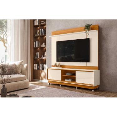 Imagem de Rack com Painel Siena para TV de até 75 polegadas (Com Rodízio) - Cinamomo Off White - Madetec
