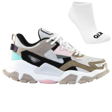 Imagem de Kit Tênis Qix Trek Urban Hiking e Meia, 41, Branco, Rosa, Masculino