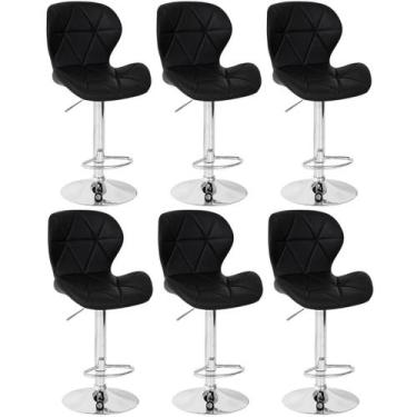 Imagem de Kit 06 Banquetas Slim Estofada Giratória com Regulagem de Altura - Pre