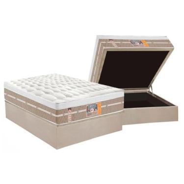 Imagem de Conjunto Box Baú Casal: Colchão Molas Castor Ensacadas Silver Star Air