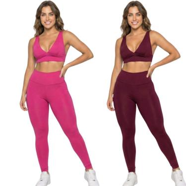 Imagem de KIT 2 Conjunto Top Bojo Costa Cruzada e Calça Suplex Vekyo Roupa De Academia Moda Fitness Musculação-Feminino