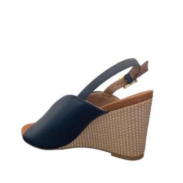 Imagem de Sandália Anabela em Couro Marinho ou Preto Usaflex AC1903-Feminino