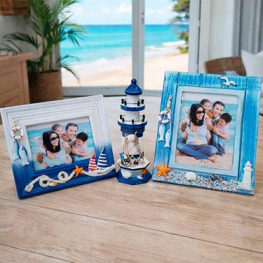 Imagem de Farol Com Porta Retratos Decoração Casa Náutica Mar Kit 3pçs
