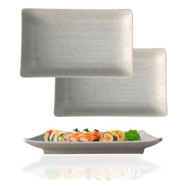Imagem de 2 Travessas Retangular Petisqueira pra Servir Comida Japonesa 18cm - L