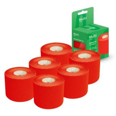 Imagem de Kit 6 Fitas Kinésio Muscle Fix 5x500cm Vermelho Multi Saúde - HC043K, 