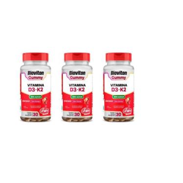 Imagem de Kit 3 Bioviton Gummy Vitamina D3+K2 Sabor Morango 3x30 gomas Unilife, 
