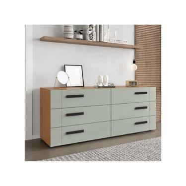 Imagem de Cômoda com 6 Gavetas Lisboa Freijó com Verde Oliva Politorno, Verde
