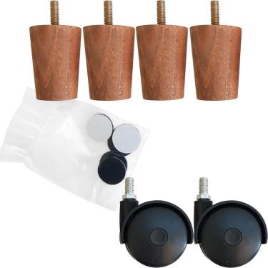 Imagem de Kit 6 Pés Para Cama Box De Solteiro 4 Fixos E 2 Rodízios Marrom