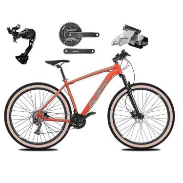 Imagem de Bicicleta Aro 29 Ksw Xlt Alumínio Câmbio Traseiro Shimano Alívio e Altus 27v Freio Hidráulico Garfo Com Trava Pneu com Faixa Bege - Laranja