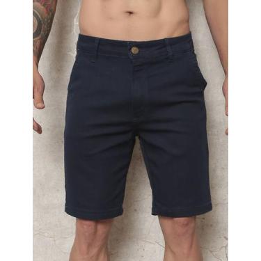 Imagem de Bermuda Masculina Sarja Slim Esporte Fino Geométrica - - WJR, Azul esc