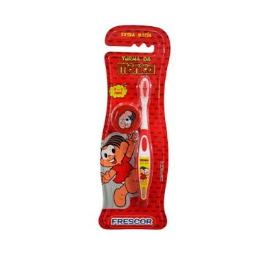 Imagem de Escova de Dente Infantil de 2 a 5 anos Extra Macia com Capa Protetora Cabo em Polipropileno 15 cm Monica ou Cebolinha Turma da Monica