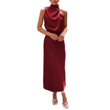 Imagem de Vestido Feminino PRETTYGARDEN Sem Mangas Gola Alta Cetim XXL