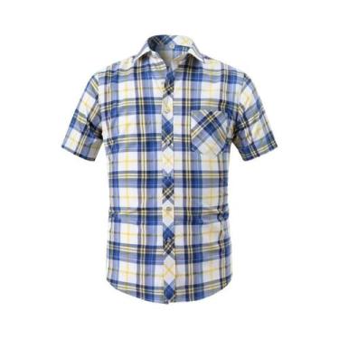 Imagem de Camisa Masculina De Verão Xadrez De Manga Curta Com Botões, Macia, Com