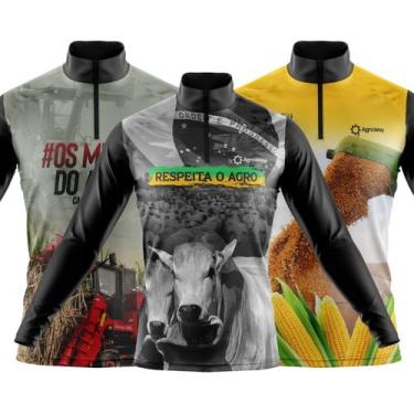 Imagem de Combo Kit 3 Camisas Masculinas Agro Manga Longa Zíper Proteção Uv Slim