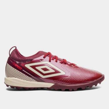 Imagem de Chuteira Society Umbro Top Speed Club Unissex, Vinho, Branco, 42