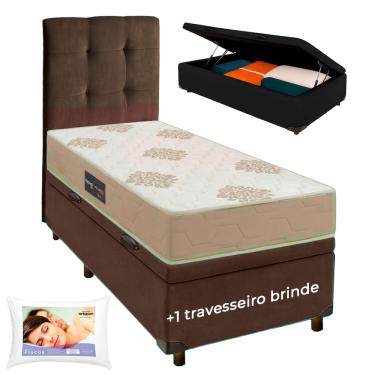 Imagem de Conjunto Cama Box Bau + Cabeceira + Colchão Solteiro D33 + Travesseiro Ortobom