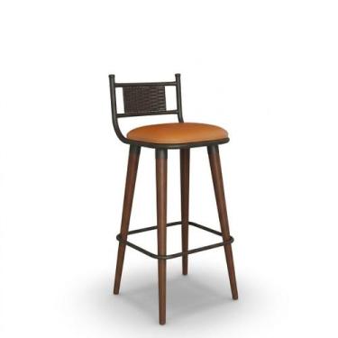 Imagem de Banqueta Alta Bistro Retro Preto Caramelo Madeira Junco Sintetico Banc