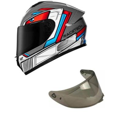 Imagem de Capacete Race Tech Hit Android Cinza e Vermelho Mais Viseira Fumê Tama