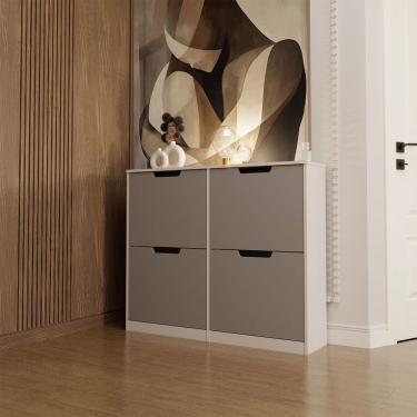 Imagem de Sapateira Milano 4 Portas para 16 Pares de Sapato Cinza/Branco - Panorama Móveis