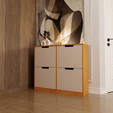 Imagem de Sapateira Milano 4 Portas para 16 Pares de Sapato Creme/Freijó - Panorama Móveis
