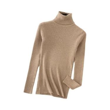Imagem de Suéter Feminino De Cashmere Macio Com Gola Alta, Básico, Sólido, Casua
