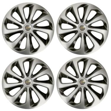 Imagem de Jogo de calotas esportivas velox 15 silver black + emblema alumínio gm