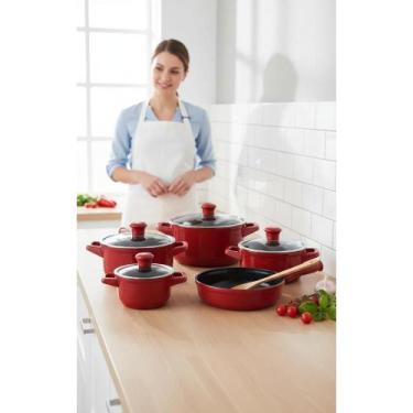 Imagem de Conjunto Panelas Cerâmica 5 Pçs Vermelho Cobre Calor Superio - Congrat