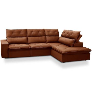 Imagem de Sofá 3 Lugares Retrátil Reclinável Chaise Direito 258cm Bergen F04 Veludo Terracota - L...