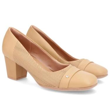 Imagem de Scarpin Usaflex Salto Bloco Médio Sapato Feminino UC1101, Amêndoa, 36