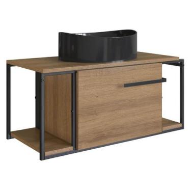 Imagem de Gabinete Suspenso Para Banheiro 80cm P1019 Mel com Cuba Berlin Preta -