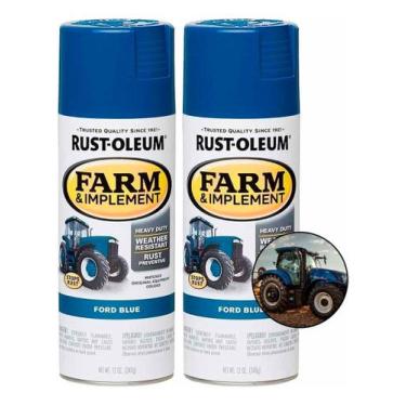 Imagem de Kit 2 Spray Tinta Veículo Agrícola Rust Oleum 340g Antiferrugem Azul F