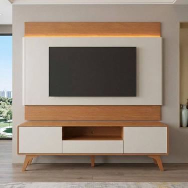 Imagem de Rack com Painel para Tv até 65 Polegadas com Led 100% Mdf Pés em Madeira Maciça Ares Na...
