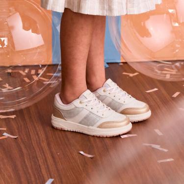 Imagem de Tênis Infantil Menina K360 Estilo Respitec Off White Ouro Casual Confortável Leve Anatô...