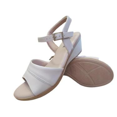 Imagem de Sandália feminina Plataforma Anabela Couro Vanilla Usaflex, Vanilla, 3