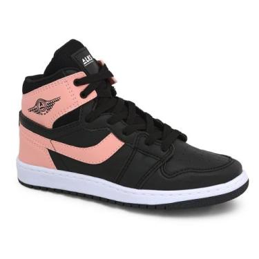 Imagem de Tênis Bota Feminino Botinha Academia Cano Alto Alks, Preto, Rosa, 36