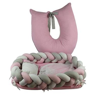 Imagem de KIT Ninho de Bebê Trança com Mosquiteiro Travesseiro e Almofada de ama