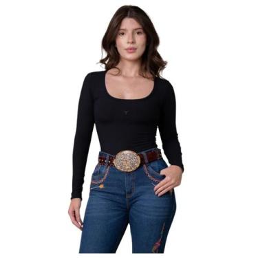 Imagem de Body Feminino Manga Longa Country Canelado Neutral Texas Farm Ref:4118