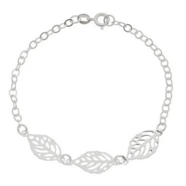 Imagem de Pulseira Feminina 3 Folhas Deitadas - Ancia Jias e Semijoias, Única, U